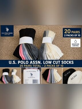 U.S. Polo Assn Quarter Cut Socks 20 Pairs Multicolor NWT